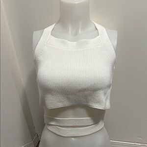 Wilfred Ivory Knit Halter Tie Up Tank Top